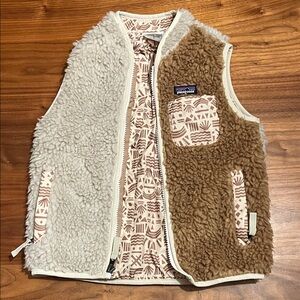 Patagonia Cream and Brown Patterned Fleece Vest